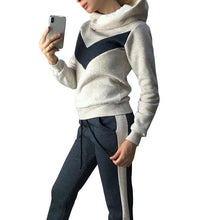 Load image into Gallery viewer, 2019 Winter Sports Hoodies Suits Women Running Sportswear hoody Tracksuit women Clothing patchwork Fleece sweat pant Suit autumn