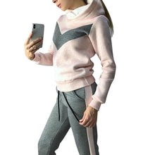 Load image into Gallery viewer, 2019 Winter Sports Hoodies Suits Women Running Sportswear hoody Tracksuit women Clothing patchwork Fleece sweat pant Suit autumn