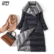 Load image into Gallery viewer, Fitaylor Women Double Sided Down Long Jacket Winter Turtleneck White Duck Down Coat Double Breasted Warm Parkas Snow Outwear