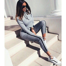 Load image into Gallery viewer, ZP 2019 Tracksuit 2pcs Women Set Hoodies Crop Top Sweatshirt+Side Stripe Pants Hooded 2 Pieces Sets Women Clothing Suits Female
