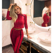 Load image into Gallery viewer, ZP 2019 Tracksuit 2pcs Women Set Hoodies Crop Top Sweatshirt+Side Stripe Pants Hooded 2 Pieces Sets Women Clothing Suits Female
