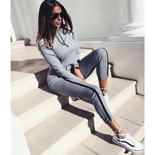 Load image into Gallery viewer, ZP 2019 Tracksuit 2pcs Women Set Hoodies Crop Top Sweatshirt+Side Stripe Pants Hooded 2 Pieces Sets Women Clothing Suits Female

