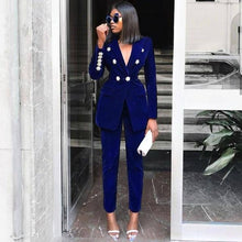 Load image into Gallery viewer, Ocstrade Summer Sets for Women 2019 New Navy Blue V Neck Long Sleeve Sexy 2 Piece Set Outfits High Quality Two Piece Set Suit
