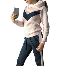 Load image into Gallery viewer, 2019 Winter Sports Hoodies Suits Women Running Sportswear hoody Tracksuit women Clothing patchwork Fleece sweat pant Suit autumn
