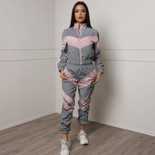 Load image into Gallery viewer, Women Tracksuits 2 Piece Set Reflective Zip Crop Top Pants Windbreaker Fashion Female Loose Glow Jacket Coat Trousers Plus Size
