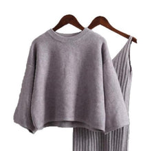 Load image into Gallery viewer, 2018 Autumn Womans Sweater + Straped Dress Sets Solid Color Female Casual Two-Pieces Suits Loose Sweater Knit Mini Dress Winter
