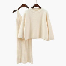 Load image into Gallery viewer, 2018 Autumn Womans Sweater + Straped Dress Sets Solid Color Female Casual Two-Pieces Suits Loose Sweater Knit Mini Dress Winter
