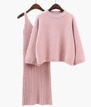 Load image into Gallery viewer, 2018 Autumn Womans Sweater + Straped Dress Sets Solid Color Female Casual Two-Pieces Suits Loose Sweater Knit Mini Dress Winter
