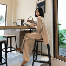 Load image into Gallery viewer, Knitting Female Sweater Pantsuit For Women Two Piece Set Knitted Pullover V-neck Long Sleeve Bandage Top Wide Leg Pants  Suit
