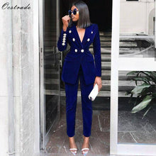 Load image into Gallery viewer, Ocstrade Summer Sets for Women 2019 New Navy Blue V Neck Long Sleeve Sexy 2 Piece Set Outfits High Quality Two Piece Set Suit
